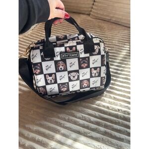 Betsey Johnson Black White Dog Face Checkerboard Lunch Bag Insulated